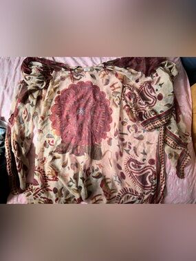 Woven Heart Cream Tunic with Burgundy Medallion and Paisley